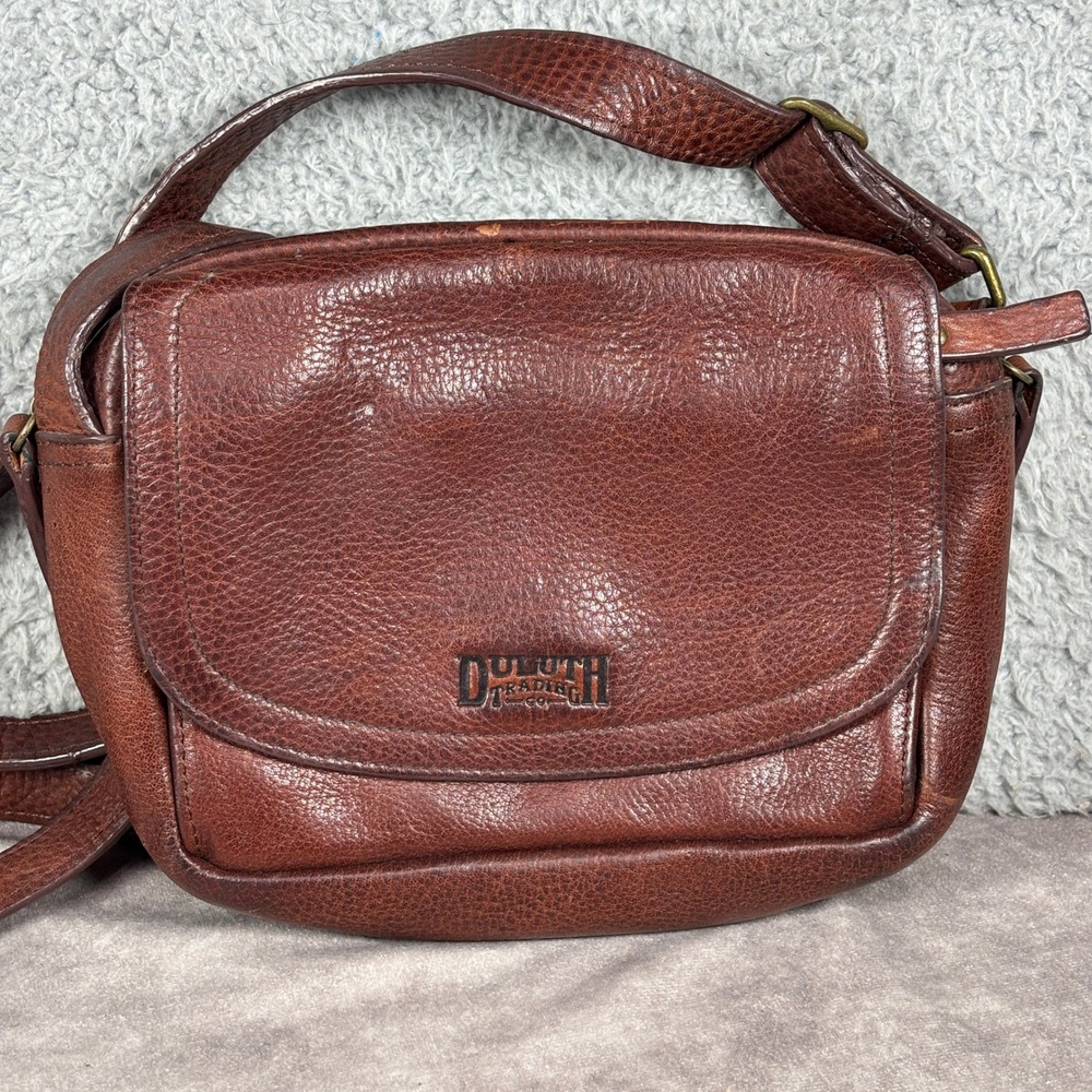 Duluth Trading Co Crossbody Bag Womens Small Brown Leather Pebbled Organizer